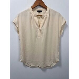 Quince Washable Silk Notch Neck Blouse Champagne Cream Cap Sleeve XS Runs Big
